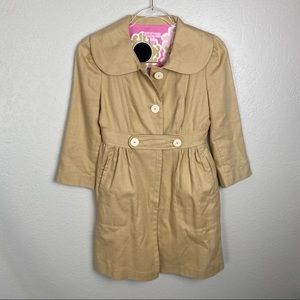Lilly Pulitzer tan/gold trench coat size 0